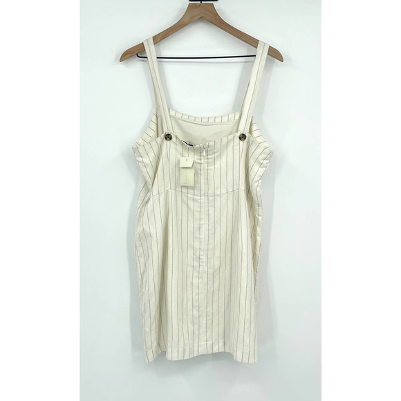 Club Monaco Striped Square Neck Mini Dress Sz 12 Off White Black Linen Blend NEW - Picture 5 of 13